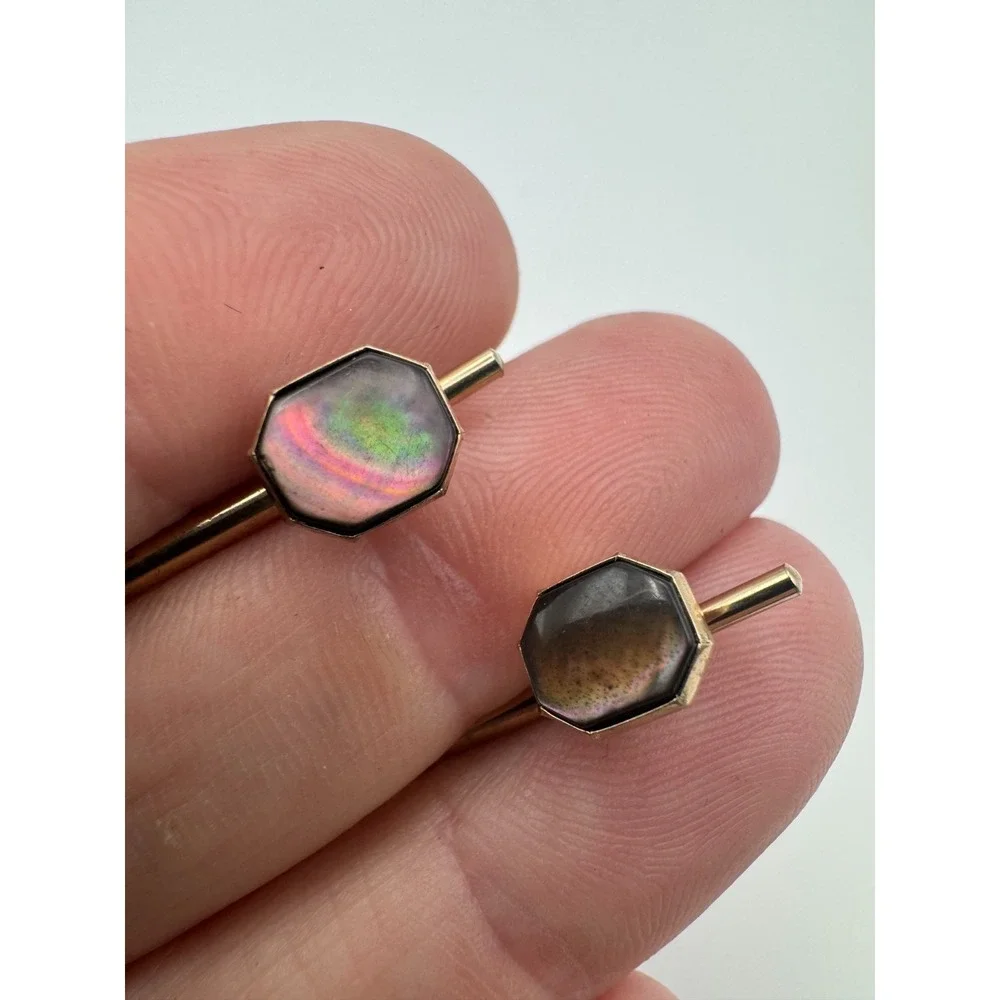 Vintage Art Deco Cufflinks Gold Tone Octagon Black Mother of Pearl Swank
